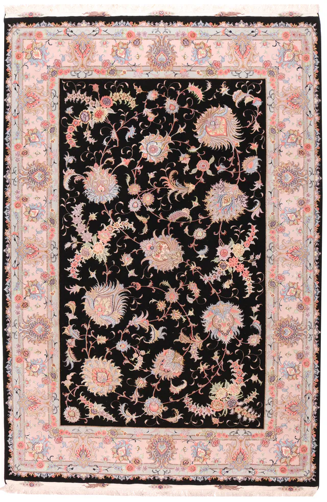 Persian Tabriz Fine on silk foundation with silk highlights Black, 296 × 198 cm