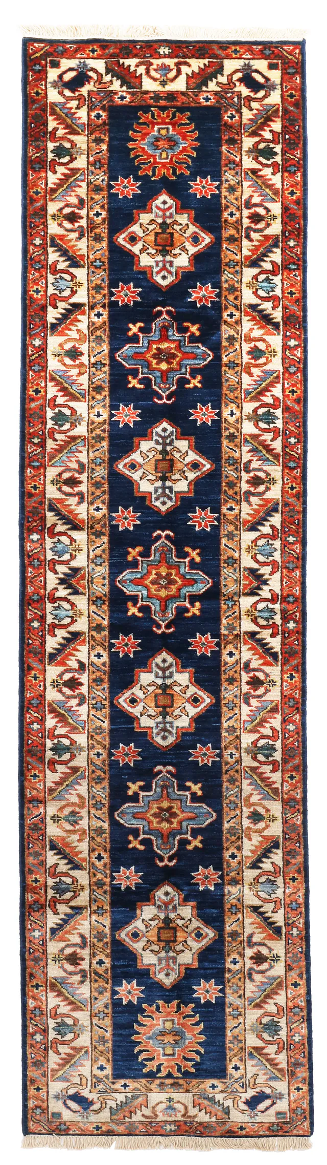 Navy Fine Shirvan Design Runner, 243 × 60 cm