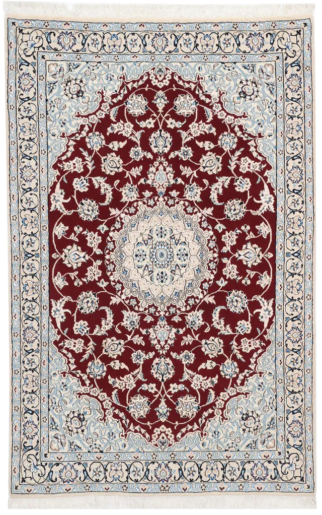Persian Nain 9 La Rug in Red & Blue, 176 × 115 cm
