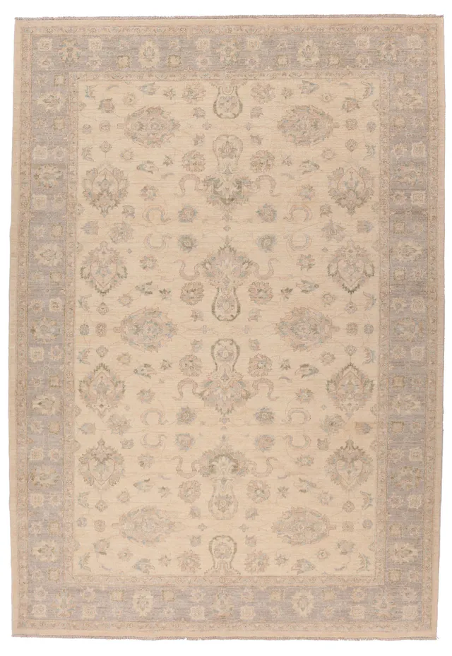 Garous Ziegler design rug – Beige Background / Grey Borders, 299 × 207 cm