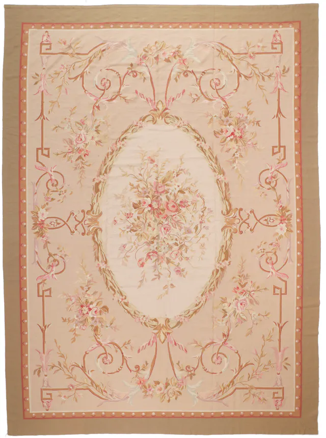 Aubusson rug floral design light pink, 410 × 293 cm