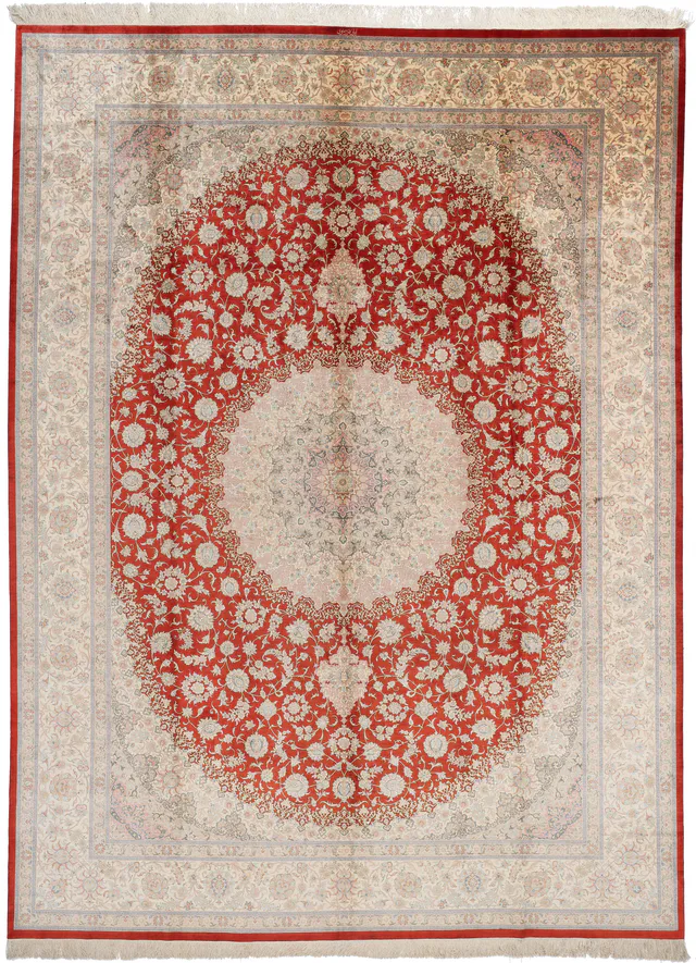 Extremely Fine Qum silk Signed by Razavi, 390 × 294 cm