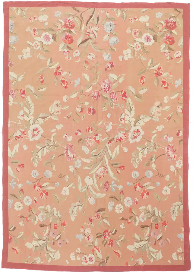 Pink Aubusson floral design, 302 × 202 cm