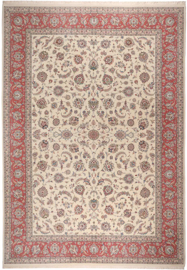 Persian Tabriz Rug with Silk Highlights in Ruby & Beige, 480 × 344 cm