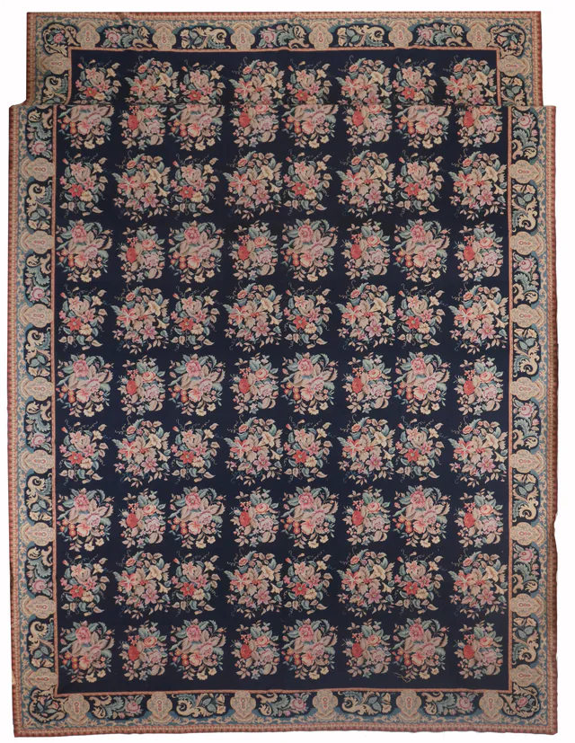 Floral Navy Needlepoint Rug, 520 × 344 cm
