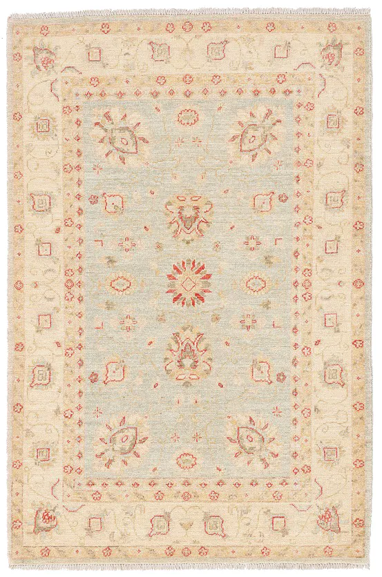Garous Rug in Beige border with light blue floral pattern, 152 × 100 cm