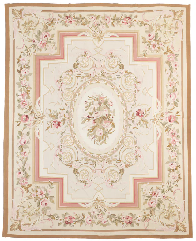 Aubusson Pink and Ivory Rug, 300 × 237 cm