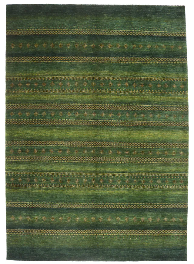 Extremely Fine Persian Gabbeh Rug Called Rizbaft in Dark Green, 331 × 235 cm