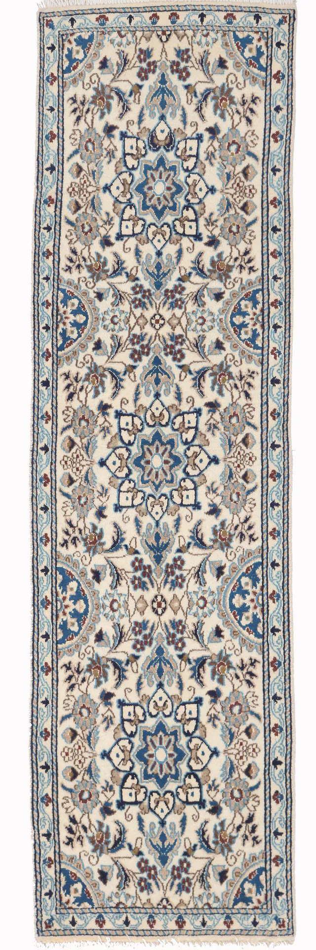 Persian Nain Runner – Light Blue, 203 × 56 cm