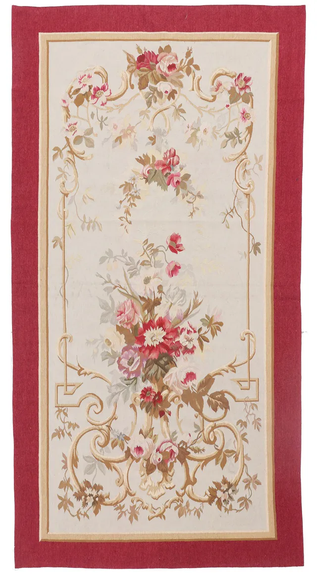Red Aubusson Runner – 8 x 3'9, 245 × 120 cm