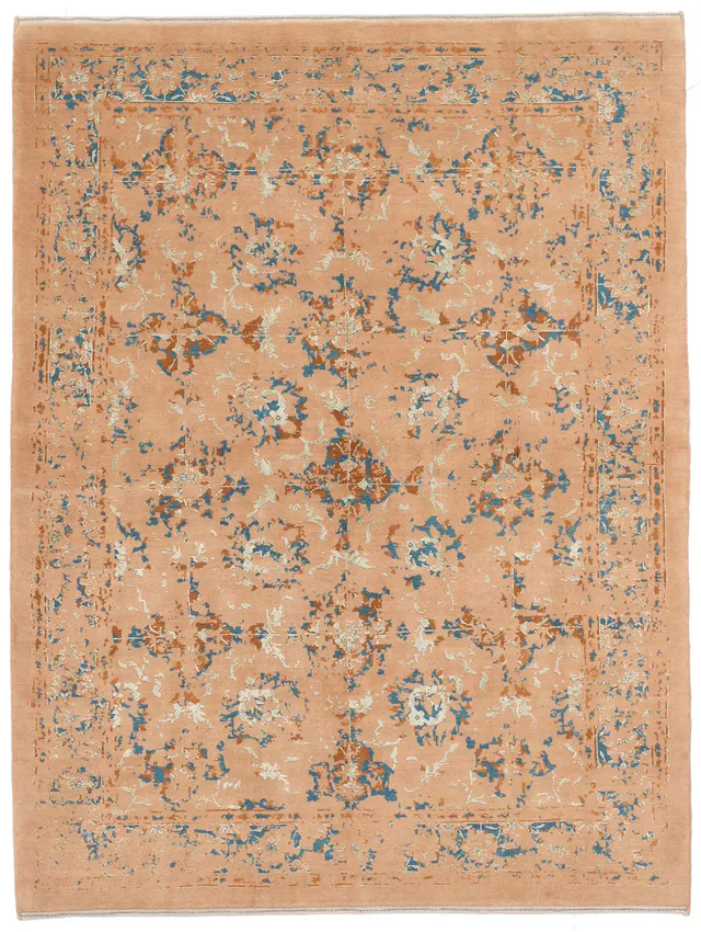 Fine Persian Modern Silk Rug in Beige, 208 × 159 cm
