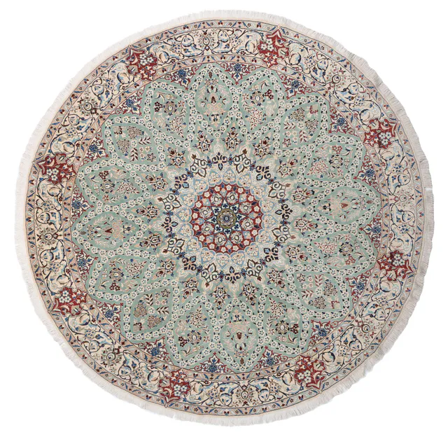 Nain Light Green Circular Rug with silk highlights, 245 × 245 cm