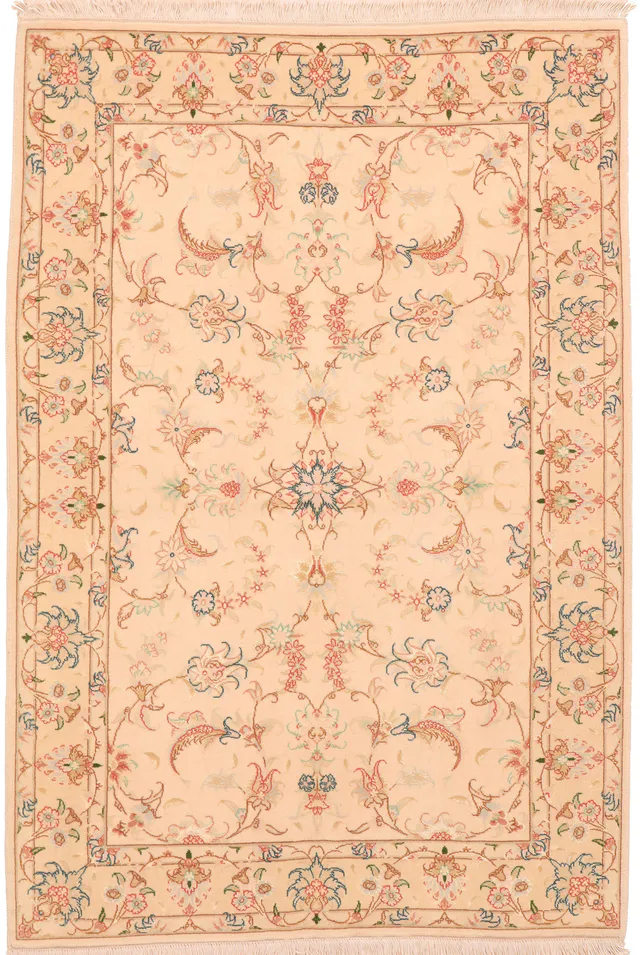 Fine Tabriz with silk highlights – Beige, 148 × 100 cm