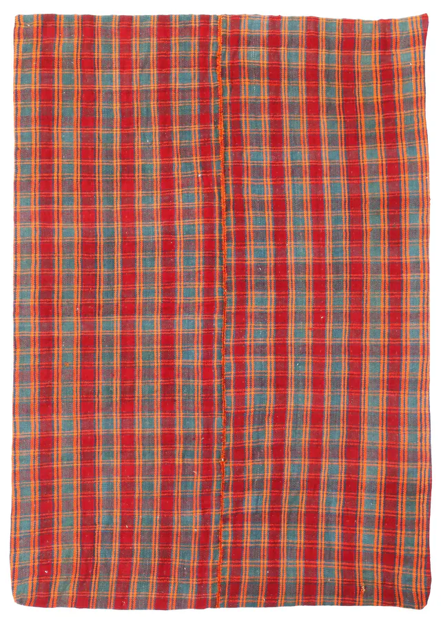 Red and Green Checkered Lahaf Jajim in, 185 × 130 cm
