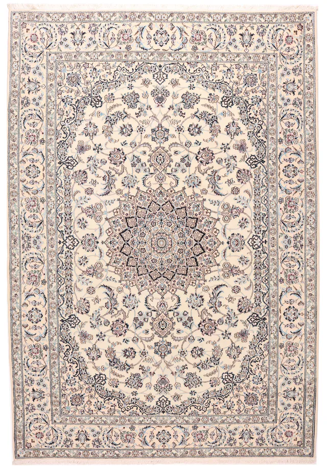 Persian Nain 9la Rug with Silk Highlights Beige, 305 × 203 cm