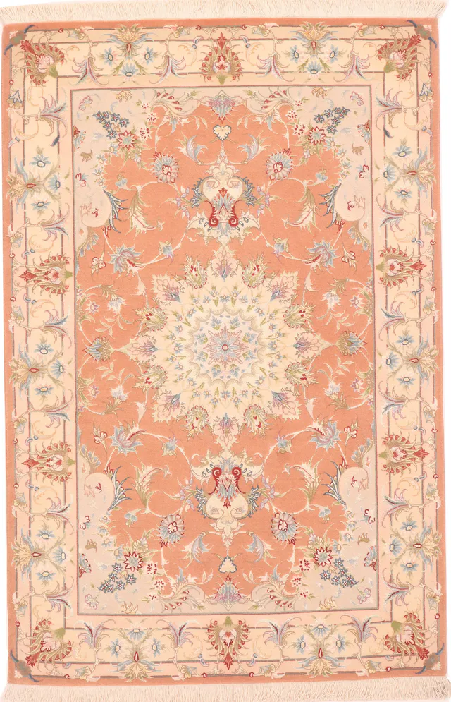 Tabriz floral design fine with silk highlights, 155 × 102 cm
