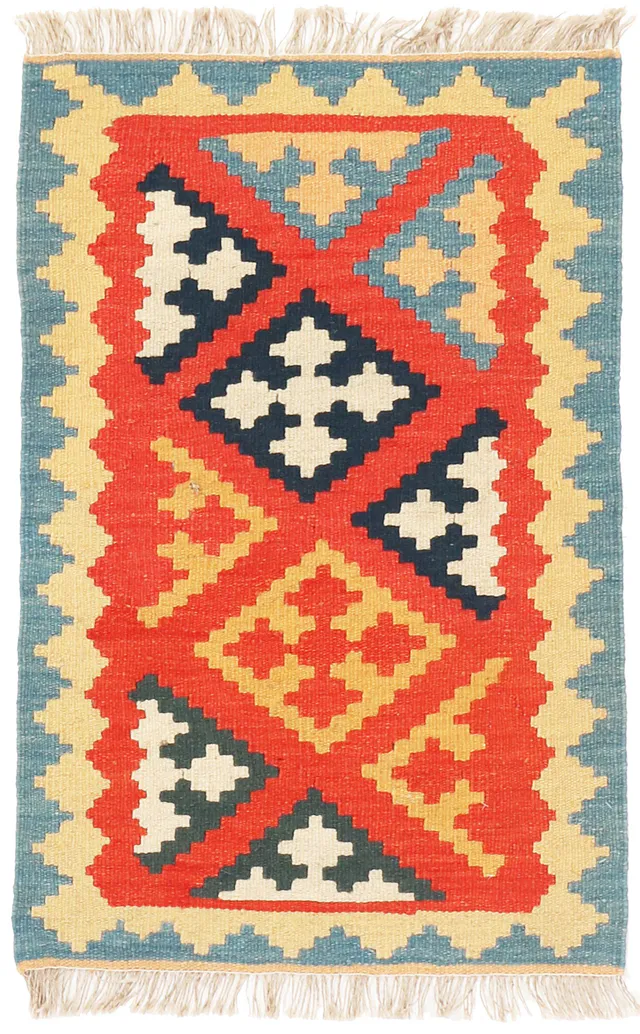 Handwoven Colourful Kashgai Kilim in, 87 × 58 cm