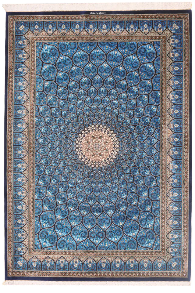 Qum Silk signed Persia Qum Mir Mehdi, 203 × 137 cm