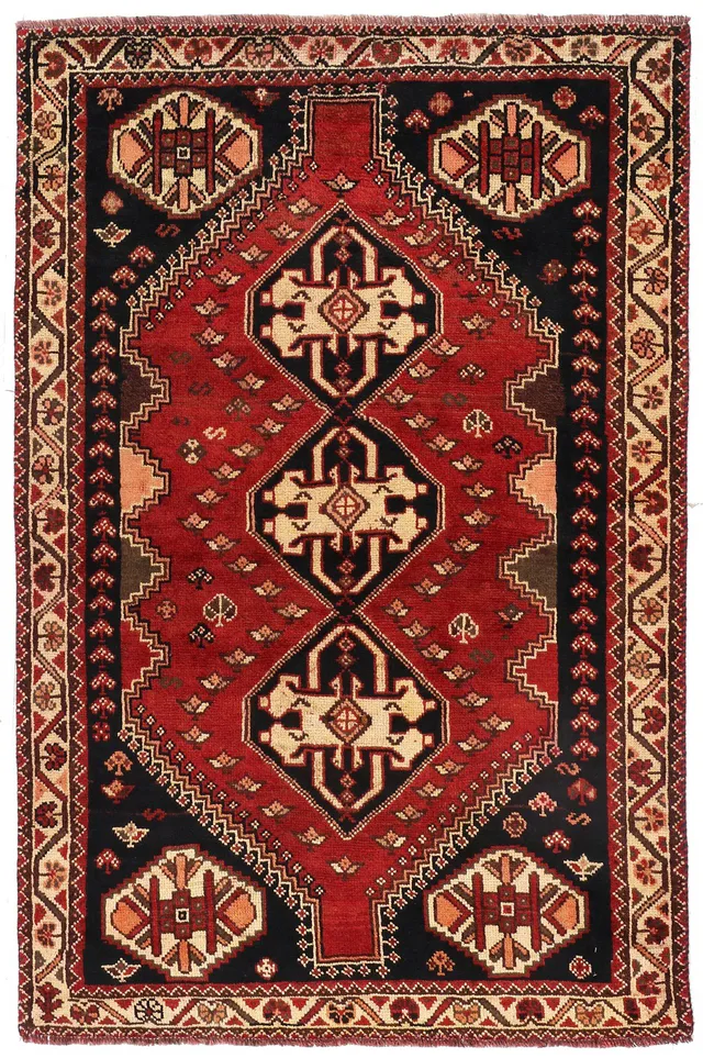 Persian Nomadic Shiraz Rug – 6 x 4, 185 × 122 cm