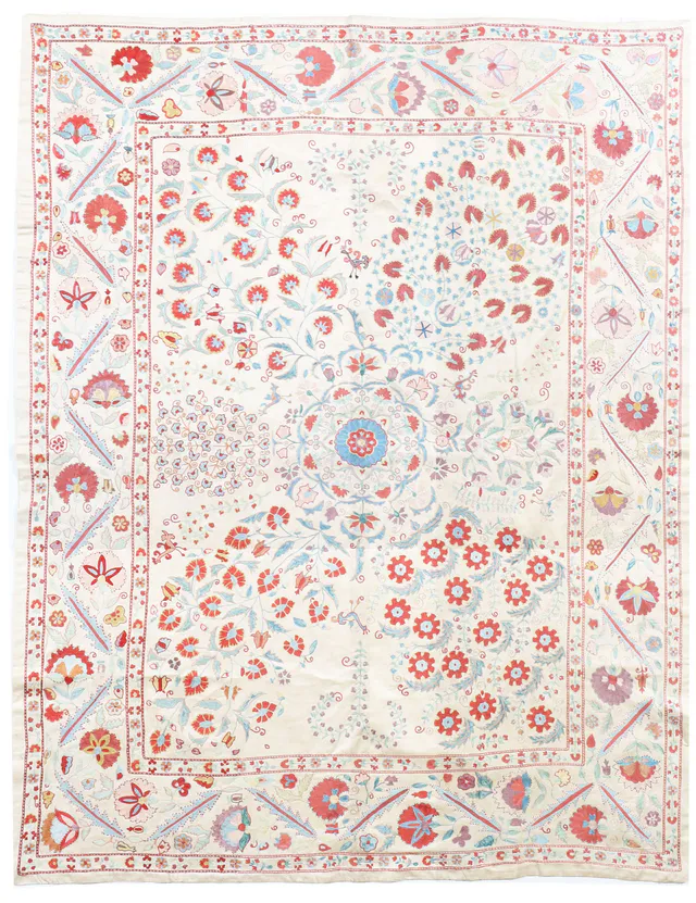 Suzani Silk Uzbek embroidery textile, 188 × 144 cm