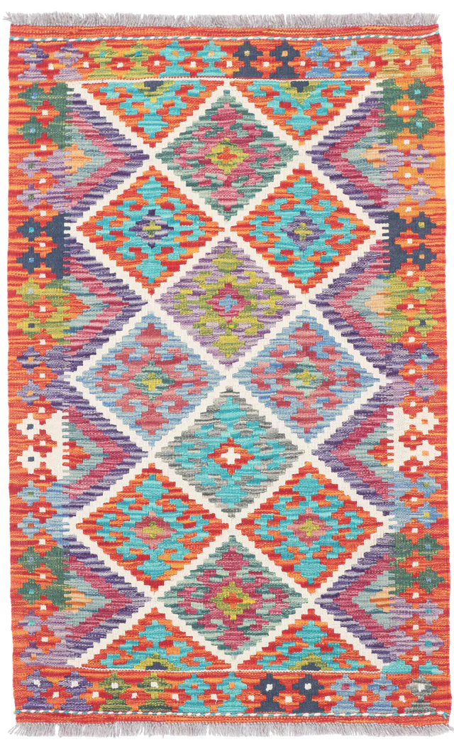 Shirvan Kilim Rug in orange border, 125 × 79 cm