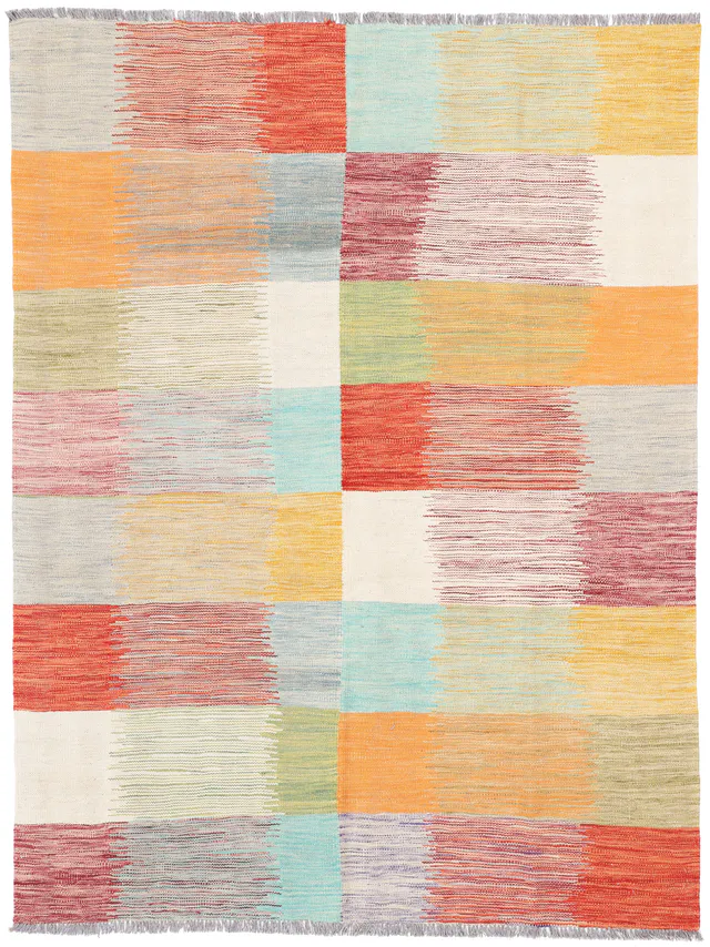 Modern Shirvan Kilim rug in square pattern, 201 × 153 cm