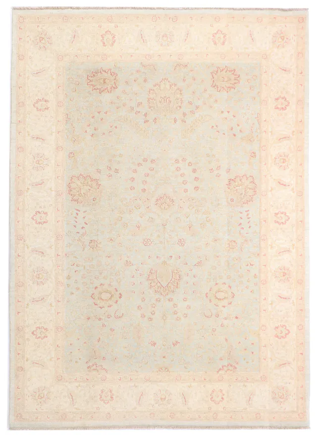 Garous / Ziegler design Rug in Blue with Beige Border, 247 × 168 cm