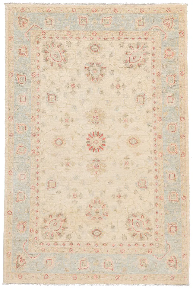 Garous Rug in Light Blue Border with Beige, 184 × 121 cm