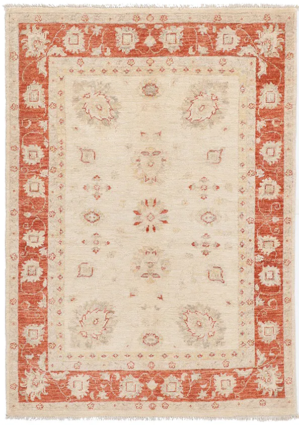 Garous Rug in Beige Border with Red, 144 × 99 cm