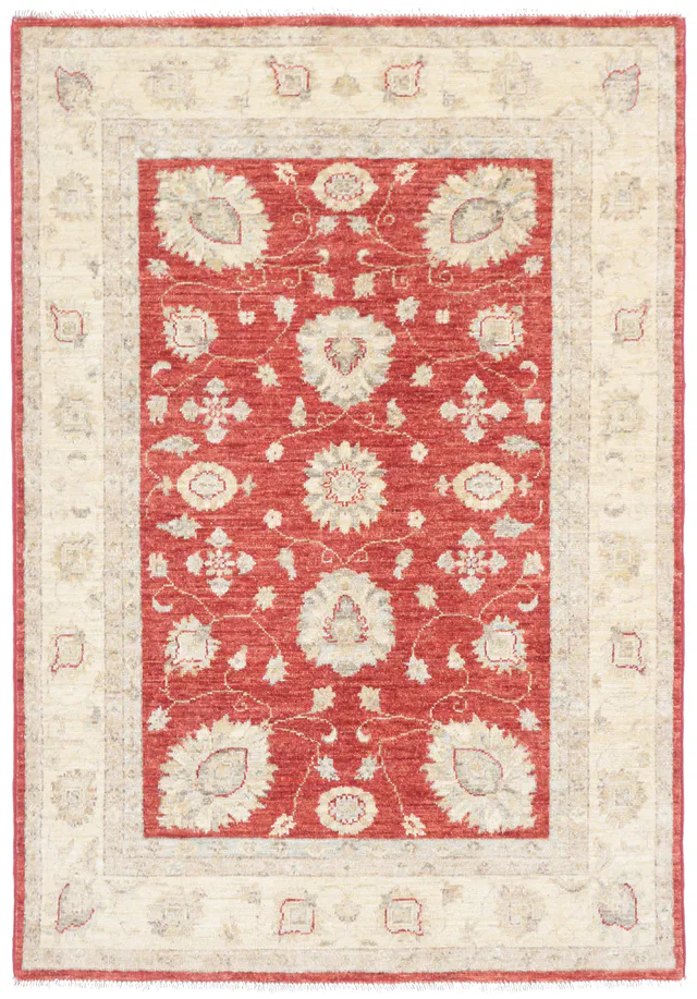 Garous Ziegler Red Rug with Beige Border, 147 × 99 cm