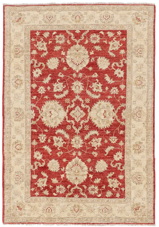 Garous Fine Rug in Beige Border with Red, 169 × 118 cm