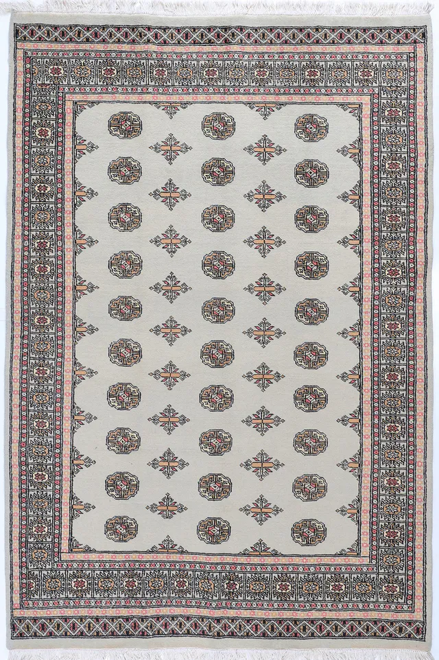 Bokhara design light green rug, 252 × 169 cm