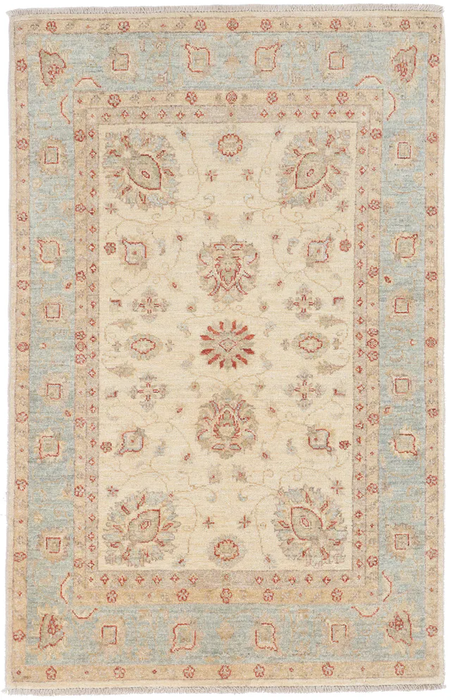 Garous Ziegler Beige Rug in Blue Border, 149 × 97 cm