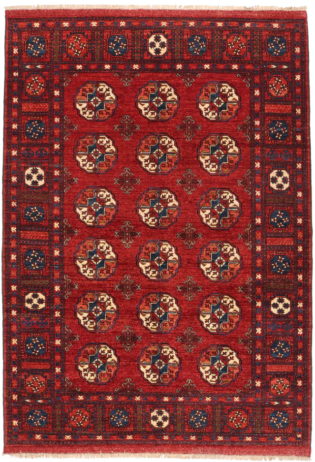Ersari Afghan Rug – Navy Motifs, 247 × 174 cm