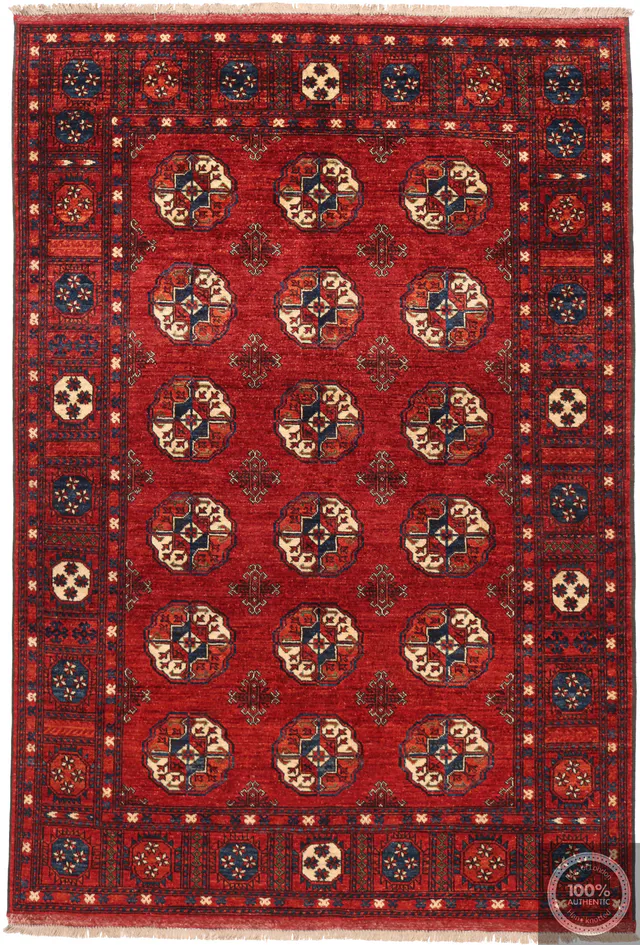 Ersari Design Afghan Rug – Rich Red / Large Patterns, 240 × 172 cm