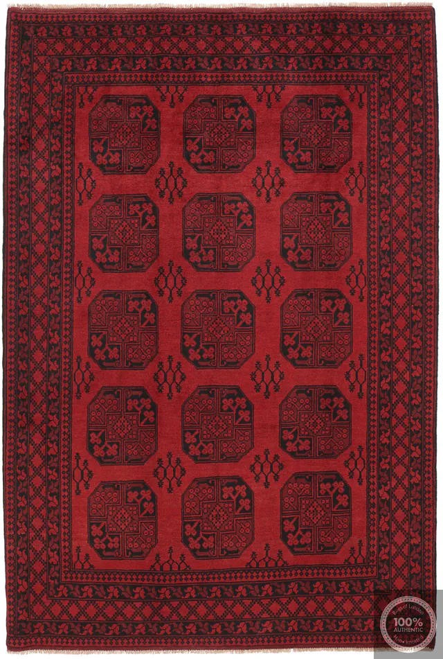 Afghan Akhcheh red rug, 291 × 196 cm