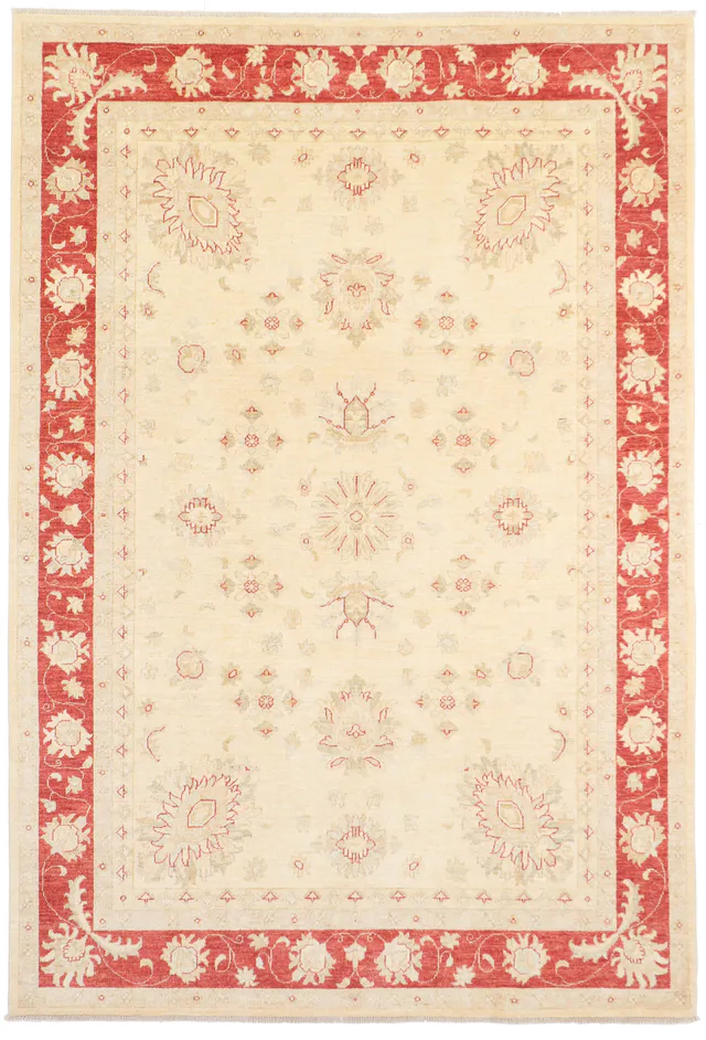 Beige Garous Ziegler Design / Red Border, 291 × 201 cm