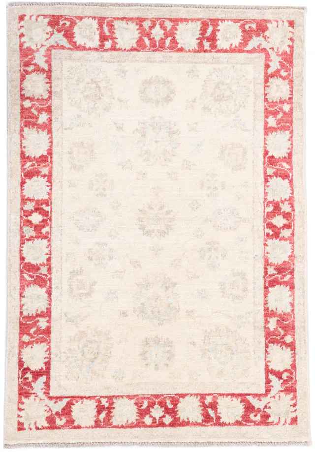 Garous / Ziegler design Rug – Red Border with light Beige, 112 × 80 cm