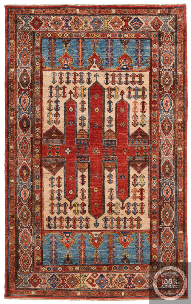 Shirvan Design Rug Biege / Light Blue / Brown, 194 × 119 cm