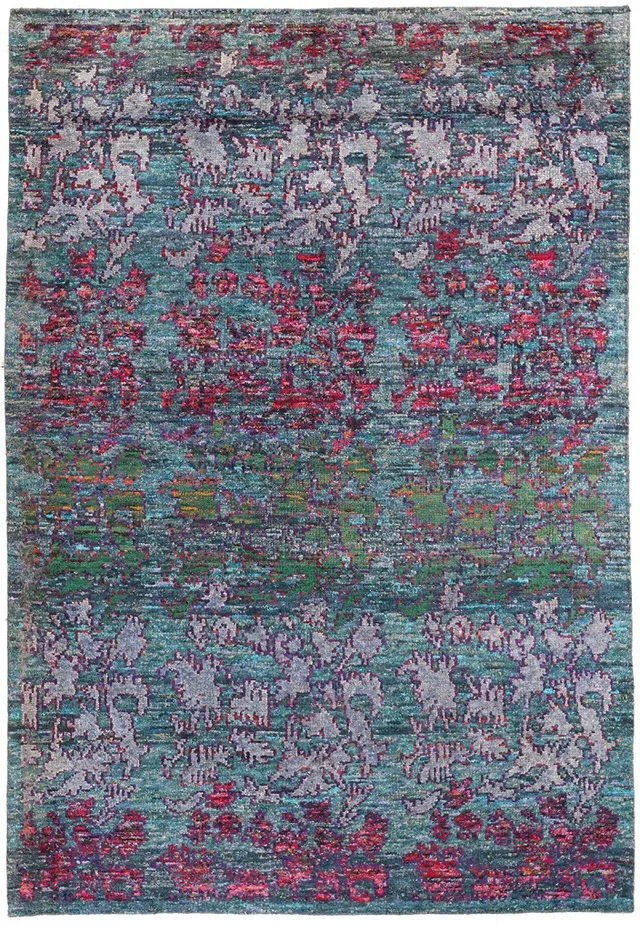 Sari Silk Hand – Knotted Blue Rug in, 263 × 180 cm