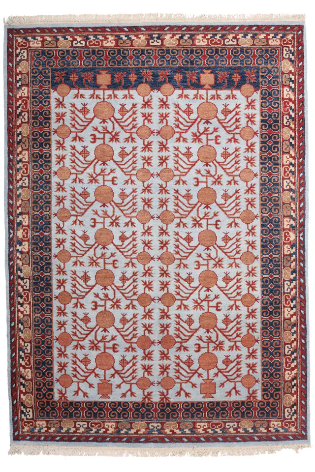 Khotan Rug in Red & Dark Navy, 236 × 167 cm