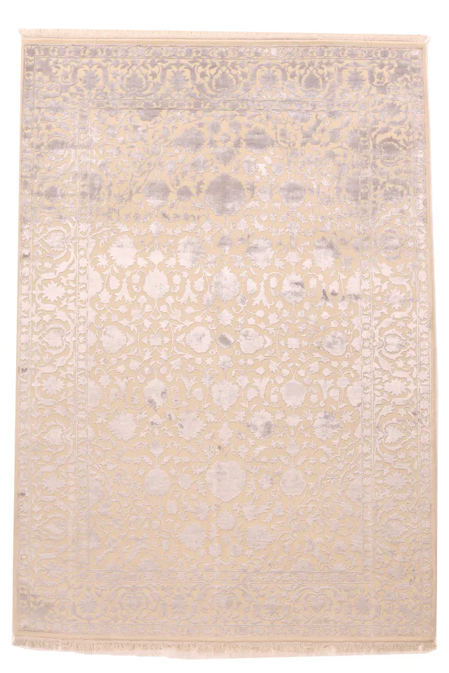 Modern Contemporary Indian Rug in Beige and Light Silver, 246 × 171 cm