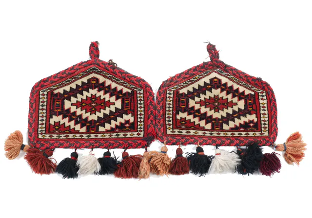 Antique Turkmen Camel knee cap cover pair, 31 × 23 cm