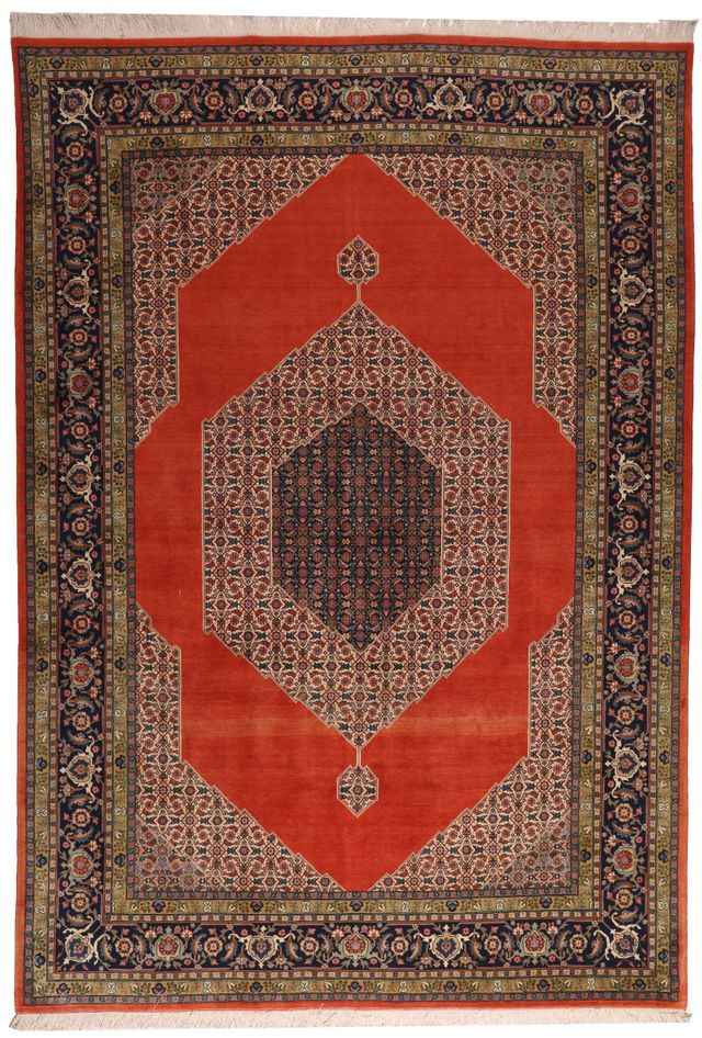 Persian Tabriz rug – Blue/Orange Medallion Pure Wool, 347 × 243 cm