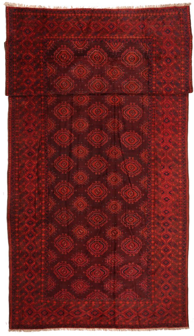 Afghan Design Dark Red Hand-Knotted Wool Rug, 674 × 304 cm