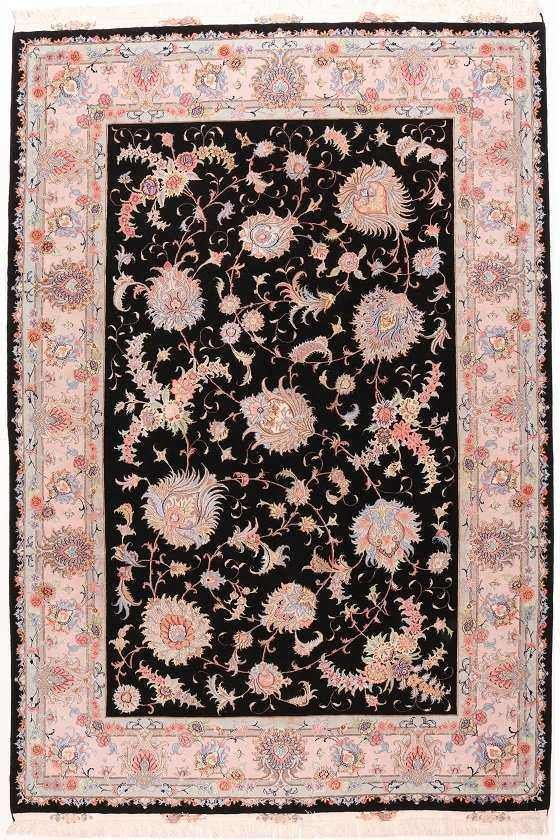 Persian Tabriz Fine on silk foundation with silk highlights Black, 297 × 199 cm