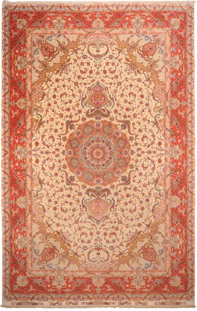Persian Tabriz 60Raj Rug with silk Highlights, 624 × 400 cm