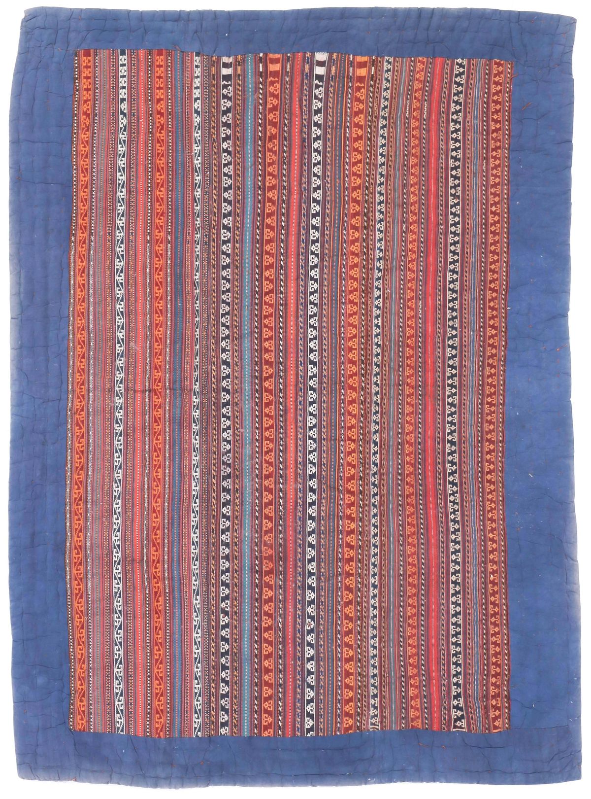 Striped Tribal Lahaf Jajim With Blue Border in, 228 × 160 cm