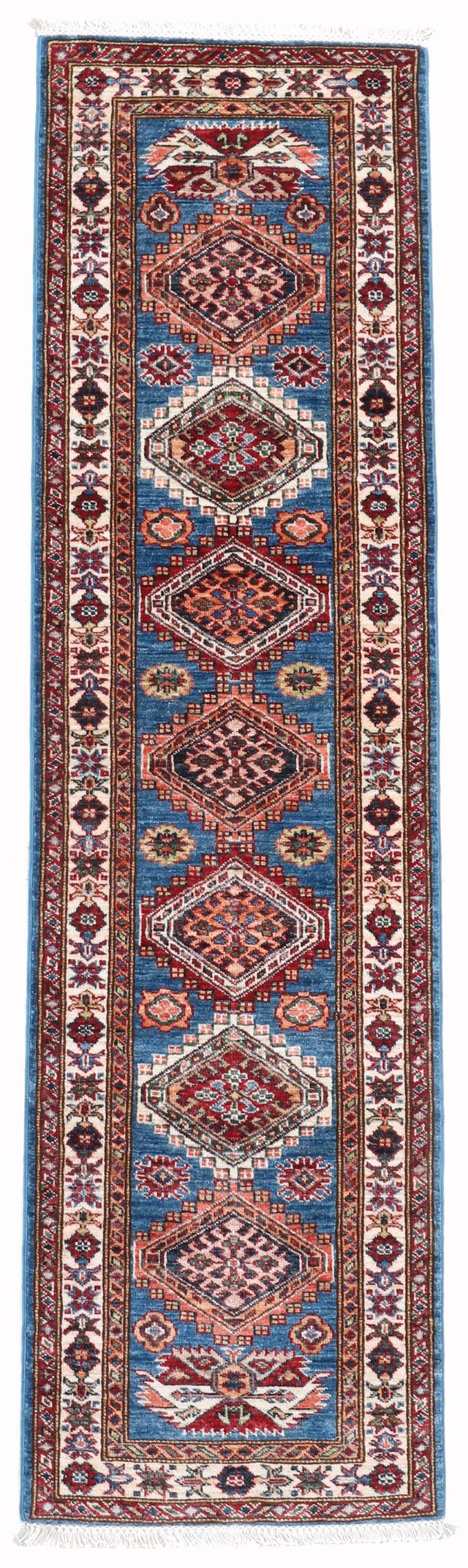 Kazak Design Blue Runner, 232 × 63 cm