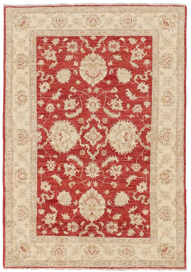 Garous Fine Rug in Beige Border with Red, 169 × 118 cm
